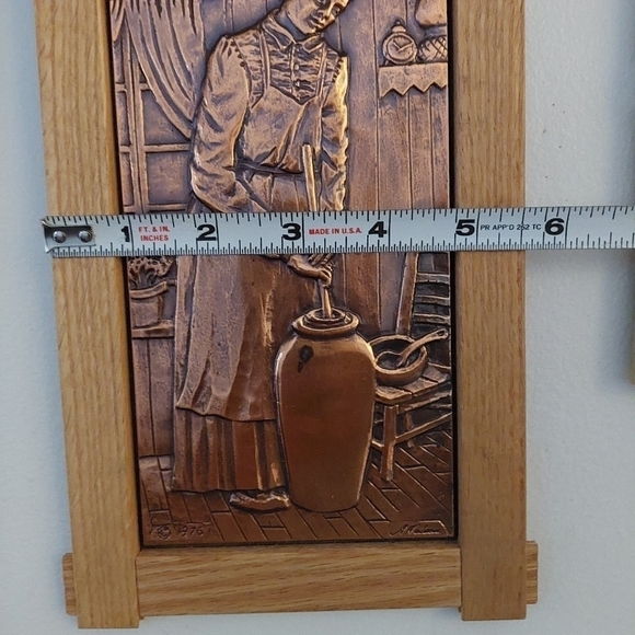 Vintage 1976 A. Nadeau's Embossed Copper Art of Woman Churning Butter - Picture 8 of 8